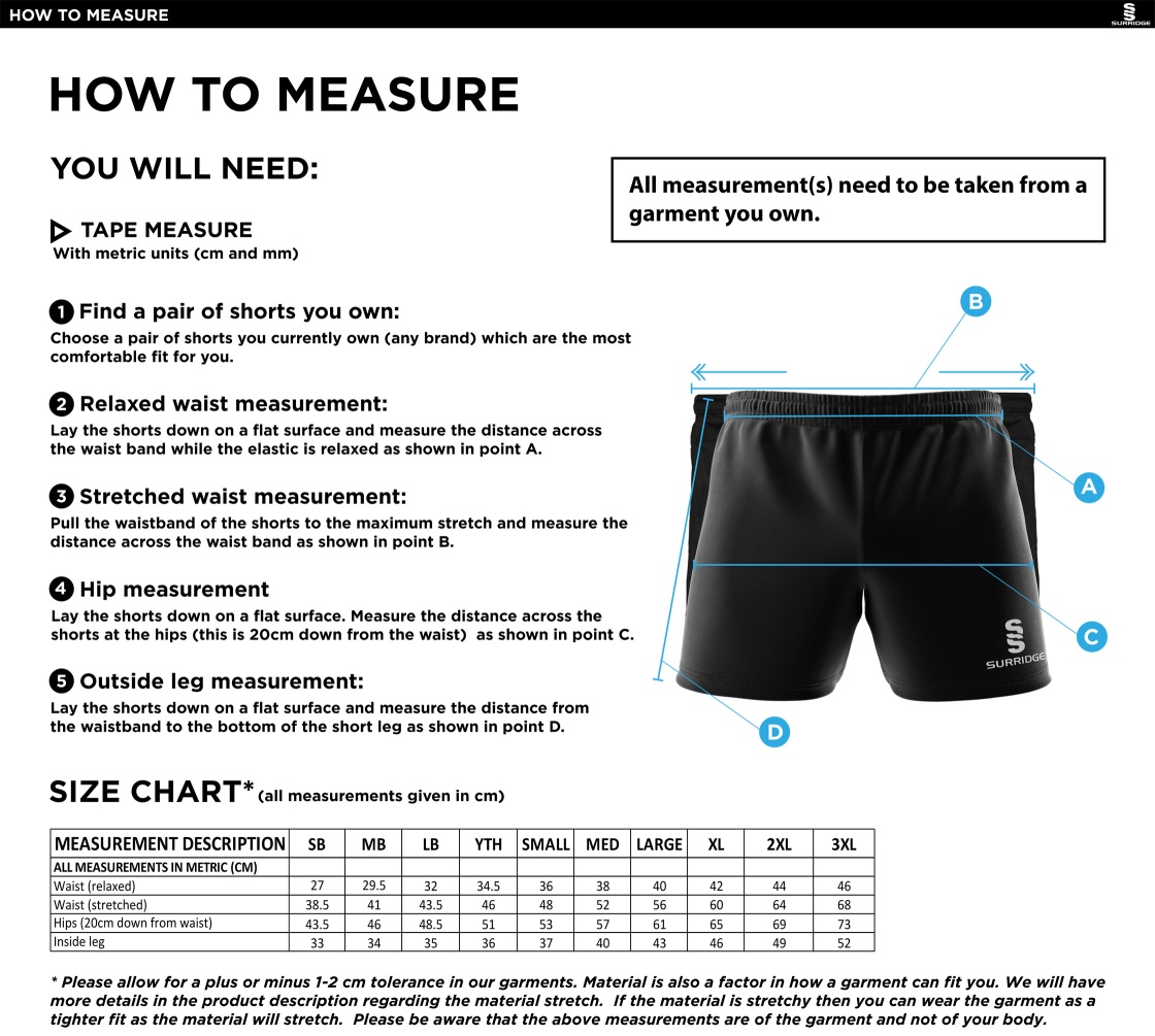 Cumbria 50's Performance Gym Short : Navy - Size Guide