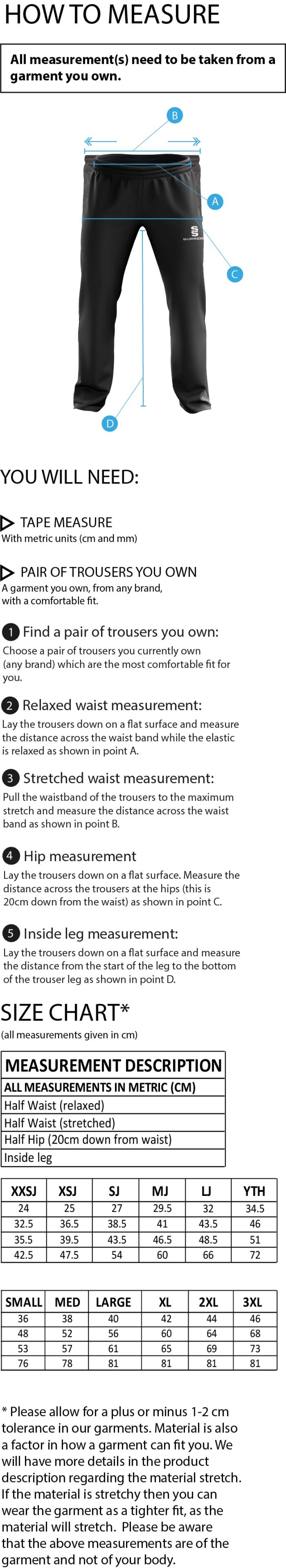 Cumbria 50's POPLIN TRACK PANT WITH LYCRA - Size Guide