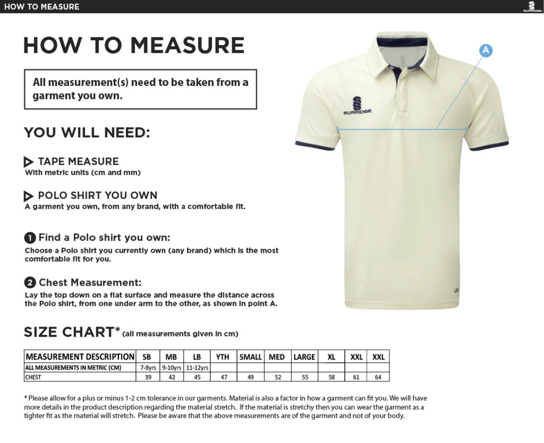 Cumbria 50's Dual Cricket Shirt Short Sleeve - Size Guide