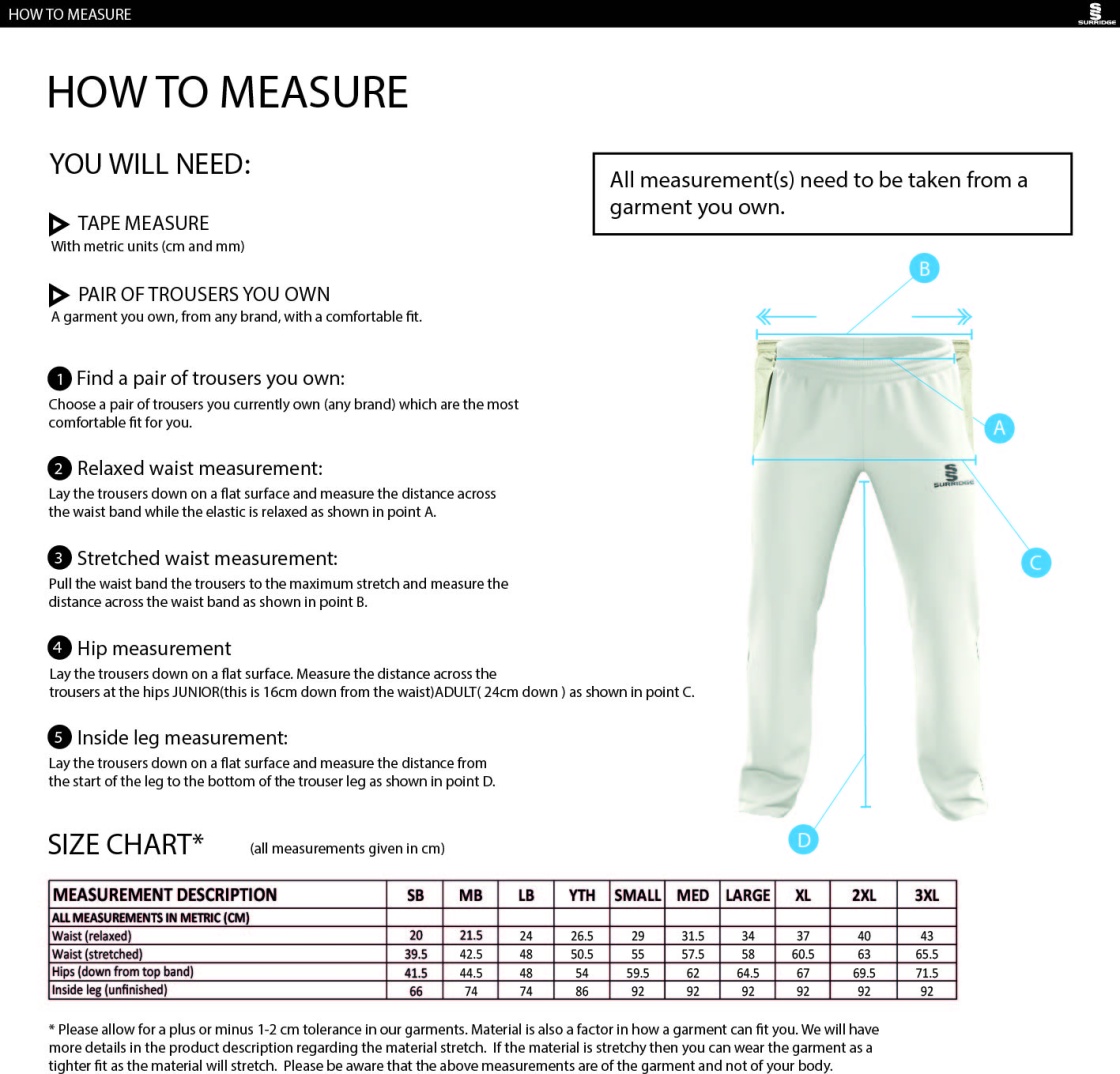 Cumbria 50's Standard Playing Pant - Size Guide
