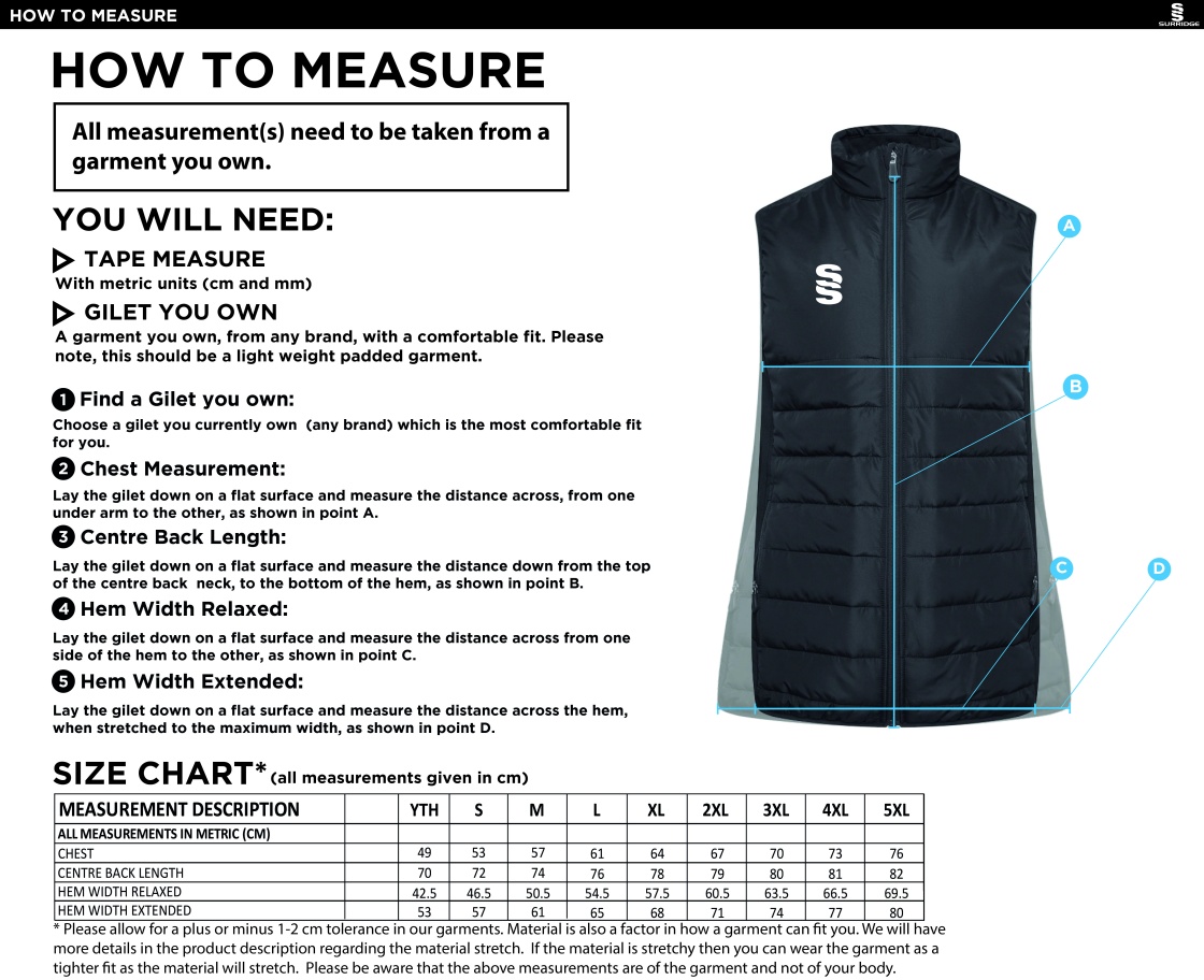 Cumbria 50's ACTIVE GILET - NAVY - Size Guide