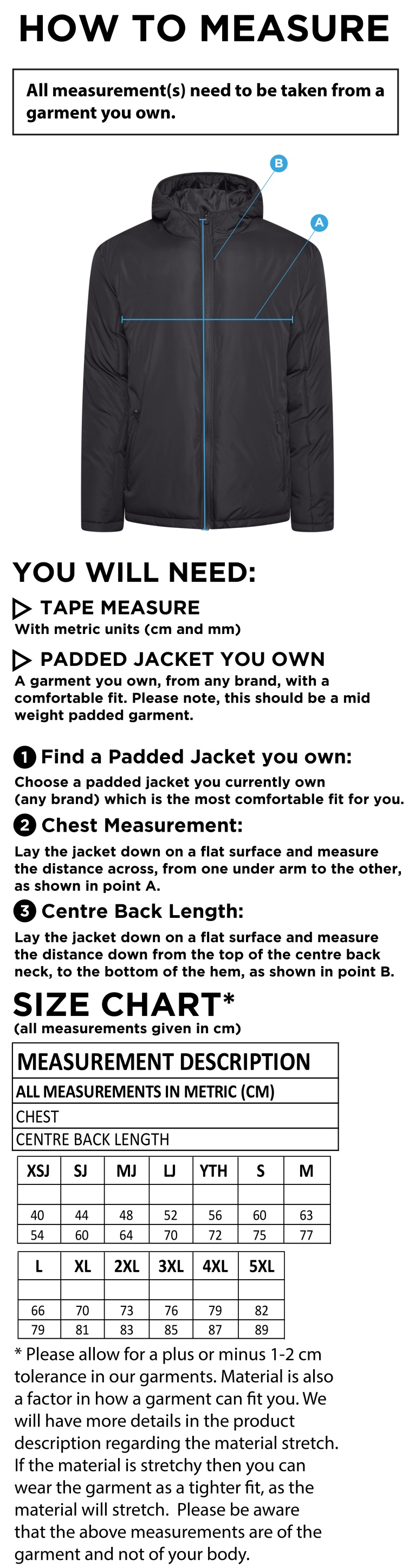 Cumbria 50's Active Padded Jacket - Navy - Size Guide