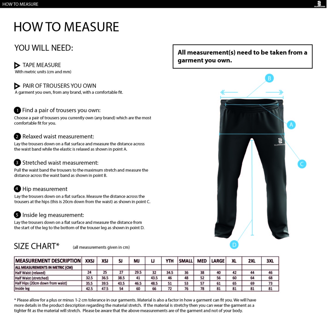Cumbria 50's POPLIN TRACK PANT WITH LYCRA - Size Guide