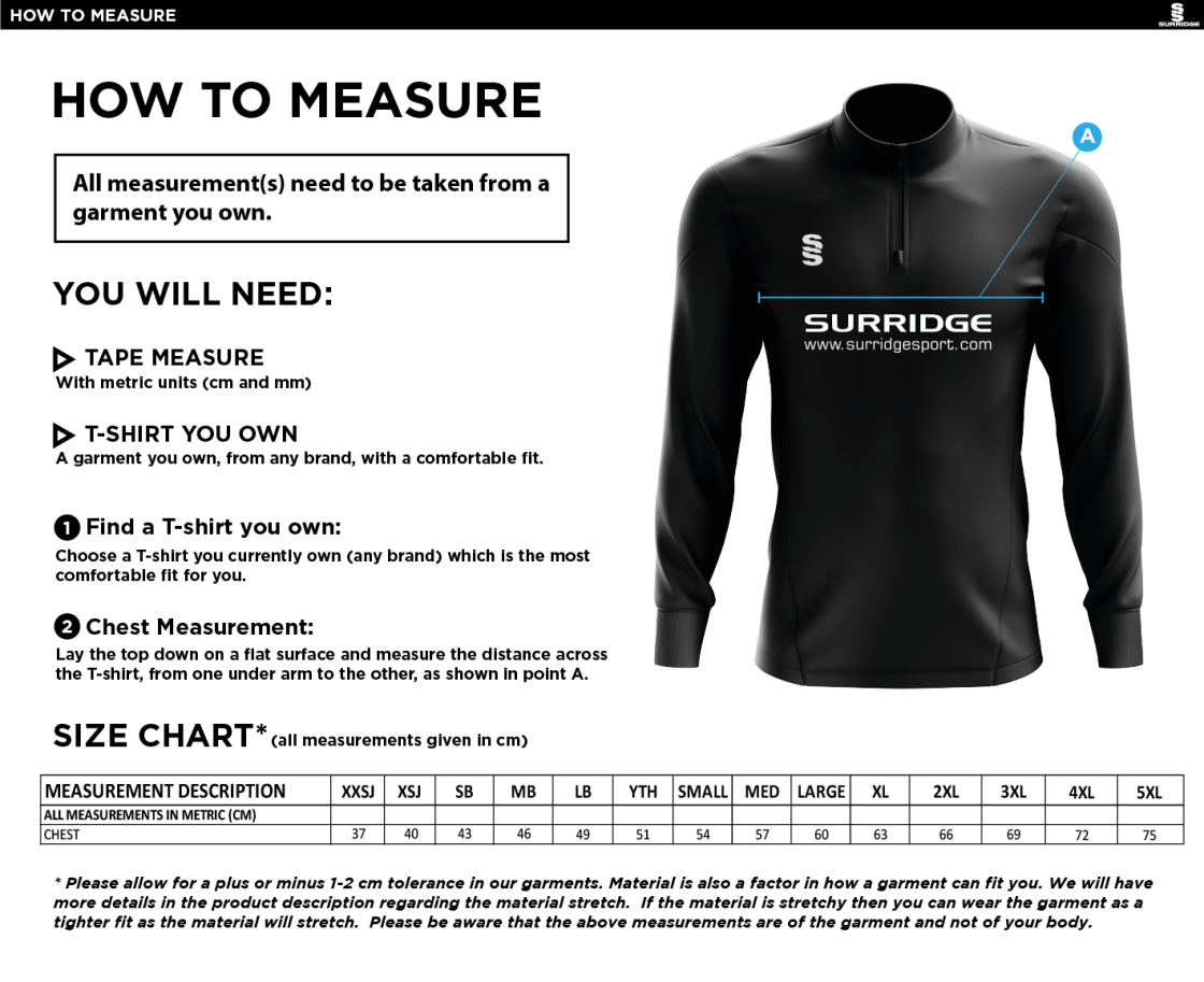 Cumbria 50's ACTIVE PERFORMANCE TOP - Size Guide