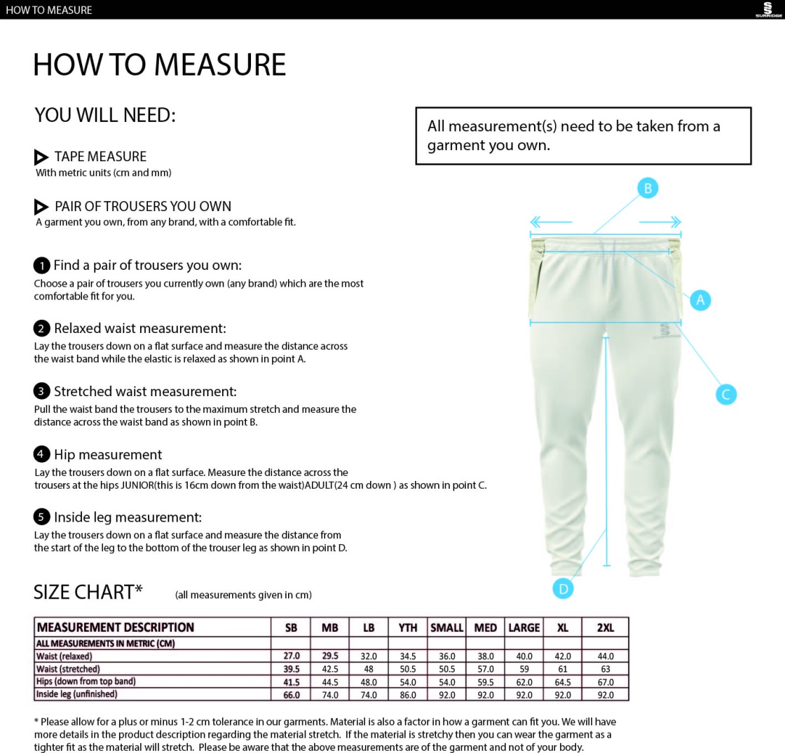 Cumbria 50's Ergo Playing Pant - Size Guide